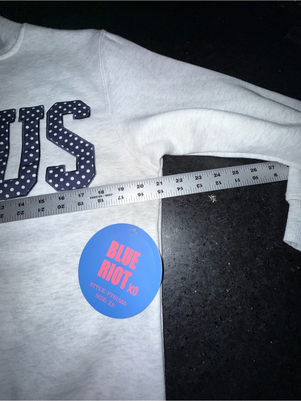 NEW BLUE RIOT XO VIRAL TIKTOK Gray MOCK NECK SWEATSHIRT Navy Polka Dot JESUS XS - Picture 9 of 10